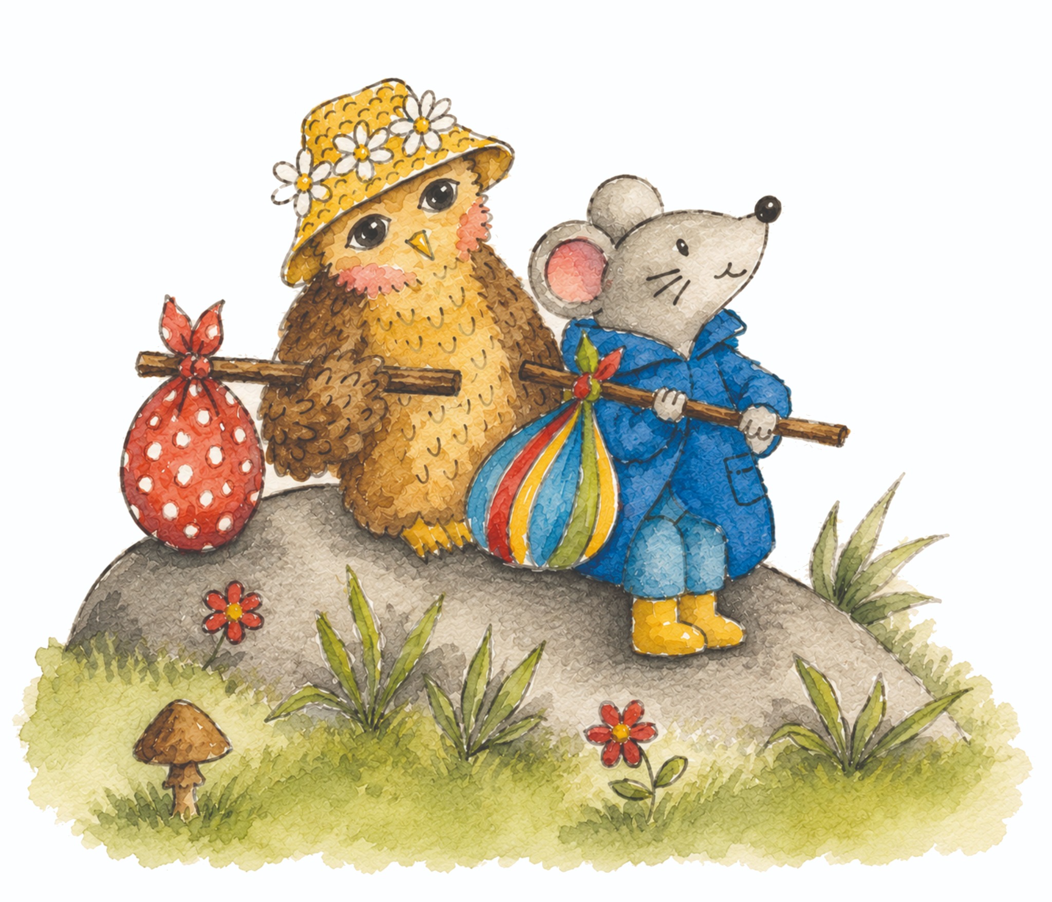 Uil en Muis zitten samen op een rots